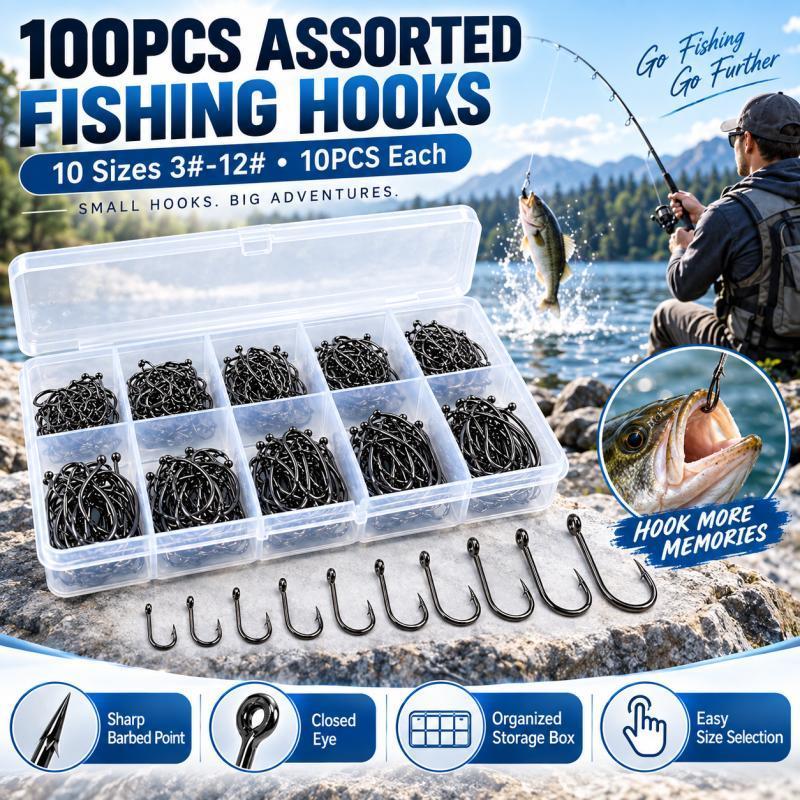 Fishing Hook Assortment - Ensemble de 100 hameçons à ardillon